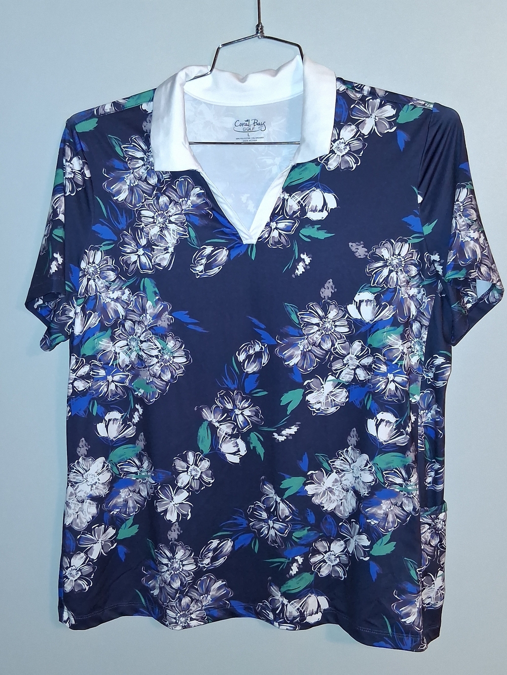 Coral Bay Navy Floral Polo with White Collar